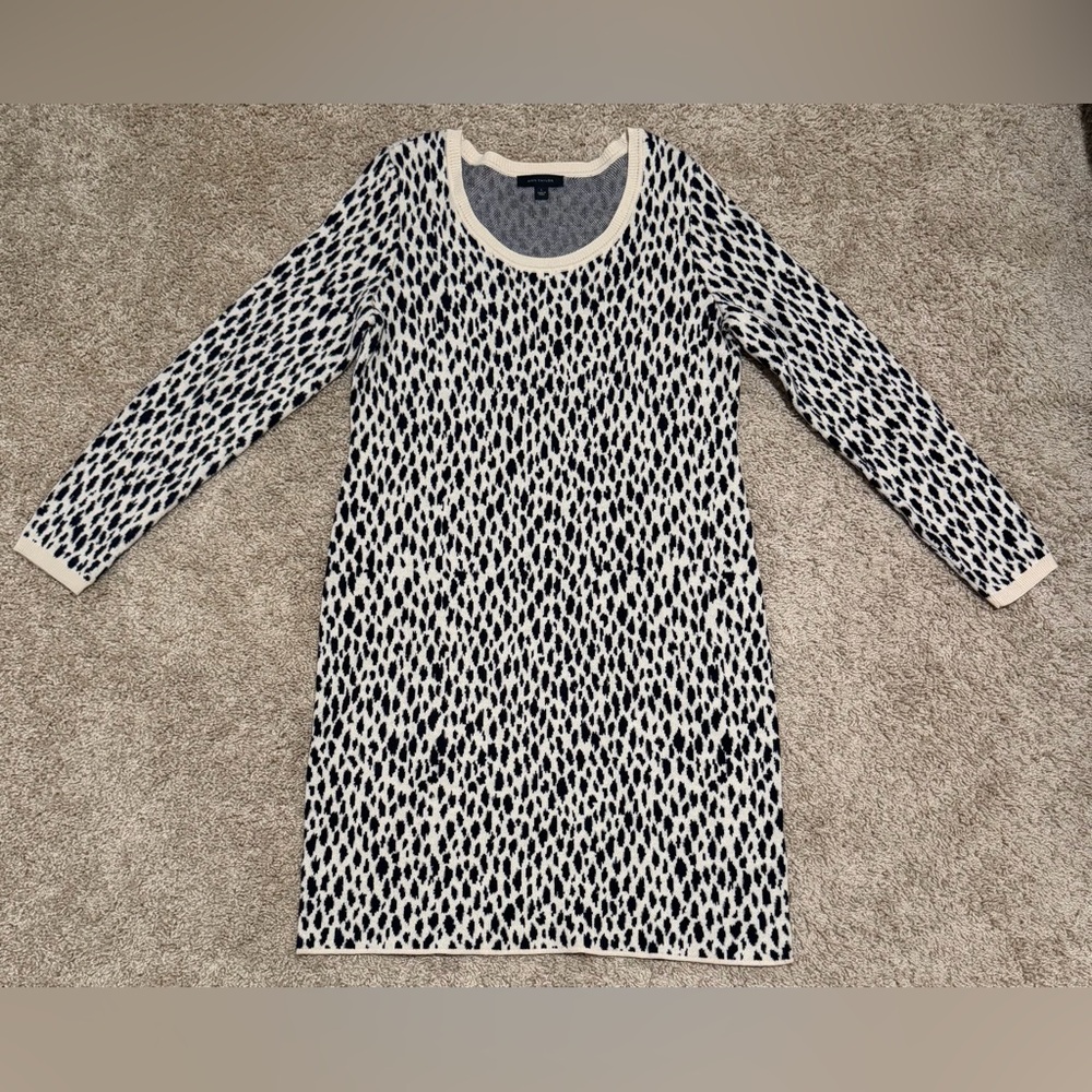 Ann Taylor Womens Animal Print Knit Sweater Dress Knee Length Scoop Neck Large